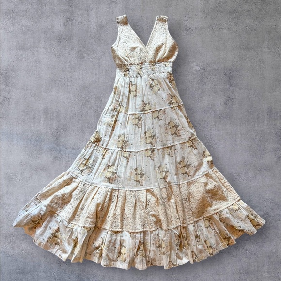 Annabella Cream Floral Cotton Maxi Dress Boho Dress Size M/L NWOT - Picture 11 of 16